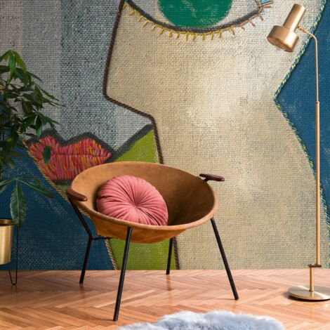 Sfondo fotografico Profhome 398901 Carta da parati TNT goffrata a caldo liscia con pattern astratto opaca blu beige verde rosa-fucsia 2,12 m x 2,8 m (1/3)