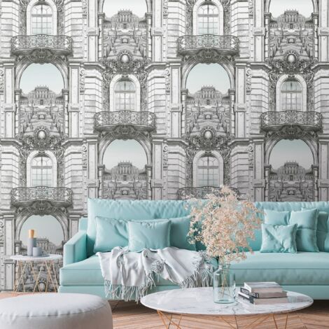 Sfondo fotografico Profhome 393111 Carta da parati TNT goffrata a caldo liscia con motivi architettonici opaca bianco nero grigio 1,59 m x 2,8 m (1/3)