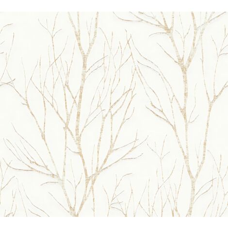 Carta da parati natura Profhome 372603 Carta da parati TNT leggermente strutturata con elementi di natura opaca beige oro bianco-crema 5,33 m2