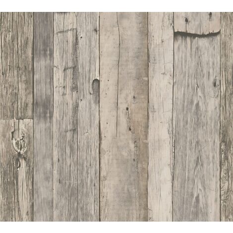 Carta da parati aspetto legno Profhome 959312 Carta da parati TNT liscia in stile country opaca grigio bianco beige 5,33 m2
