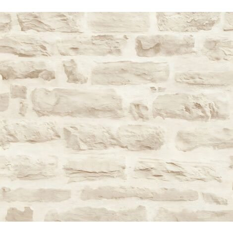 Carta da parati a pietre e mattonelle Profhome 355803 Carta da parati TNT liscia con aspetto pietra opaca beige bianco-crema 5,33 m2