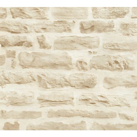 Carta da parati a pietre e mattonelle Profhome 355802 Carta da parati TNT liscia con aspetto pietra opaca beige bianco-crema 5,33 m2