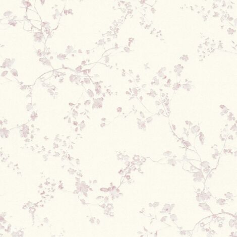 Carta da parati natura Profhome 368961 Carta da parati TNT leggermente strutturata con ornamenti floreali lucida viola bianco-crema 5,33 m2 (1/5)