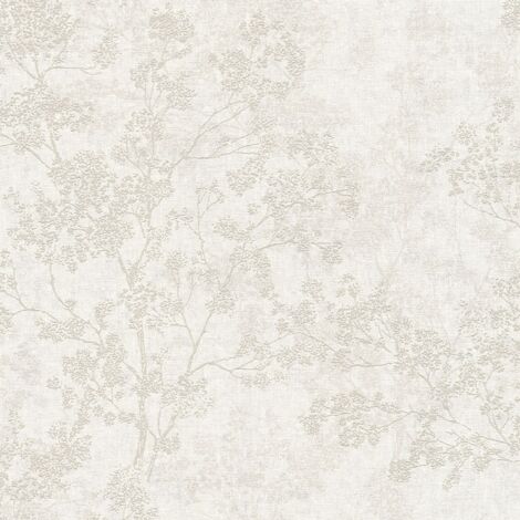 Carta da parati natura Profhome 373972 Carta da parati TNT leggermente strutturata con elementi di natura opaca beige bianco-crema grigio 5,33 m2 (1/5)