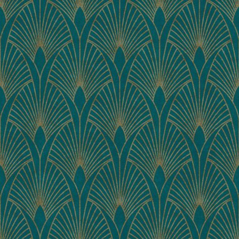 Carta da parati di lusso Profhome 374275 Carta da parati TNT leggermente strutturata design lucida blu oro verde 5,33 m2