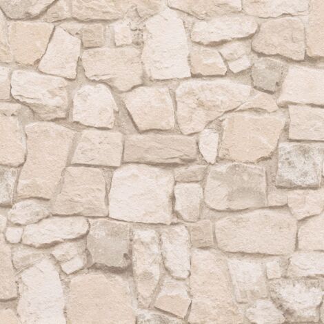 Carta da parati a pietre e mattonelle Profhome 692429 Carta da parati di carta leggermente strutturata a rilievo opaca crema beige sabbia 5,33 m2