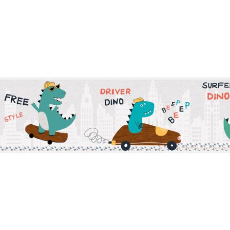 Carta da parati con animali Profhome 403745 Bordo autoadesivo leggermente strutturata con disegni di animali opaca verde marrone grigio bianco 0,75 m2