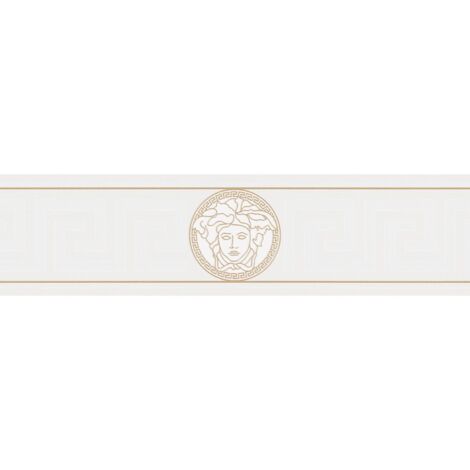 Carta da parati di lusso Profhome 935223 Bordo leggermente strutturata con motivo grafico lucida oro bianco 0,65 m2