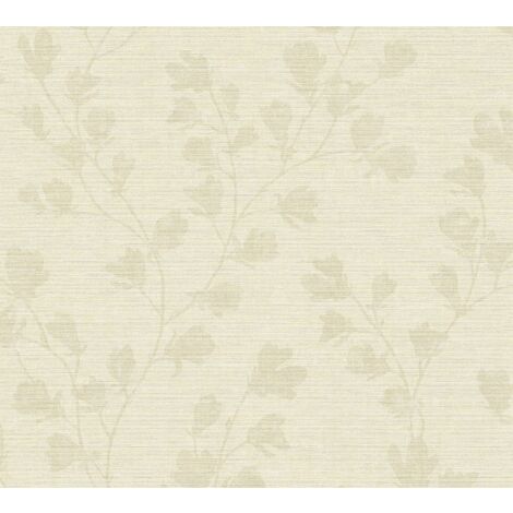 Carta da parati floreale Profhome 387475 Carta da parati TNT goffrata a caldo leggermente strutturata con ornamenti floreali opaca crema grigio 5,33 m2 (1/5)