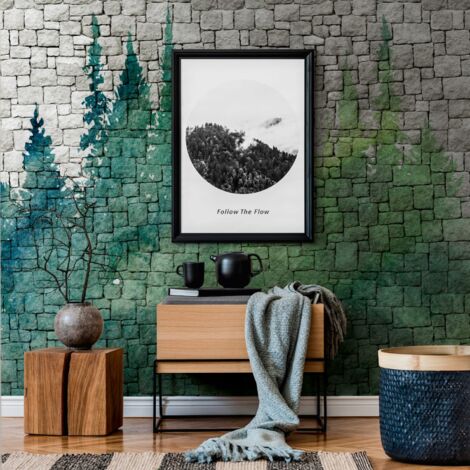 Photo wallpaper Profhome 382451 hot embossed non-woven wallpaper smooth brick look matt green grey 3.71 m x 2.8 m (1/4)