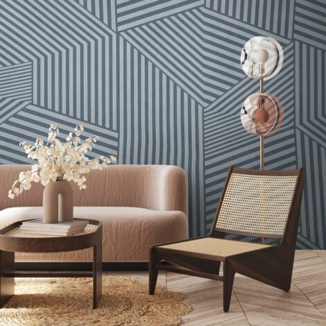 Photo wallpaper Profhome 398921 hot embossed non-woven wallpaper smooth with stripes matt blue grey 3.71 m x 2.8 m (1/3)