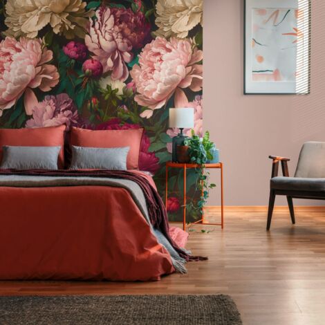 Photo wallpaper Profhome 398621 hot embossed non-woven wallpaper smooth with floral pattern matt pink red fuchsia green brown 1.59 m x 2.8 m (1/3)