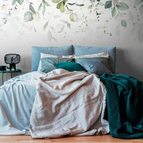 Photo wallpaper Profhome 399001 hot embossed non-woven wallpaper smooth with floral ornaments matt green blue white 3.71 m x 2.8 m (1/3)