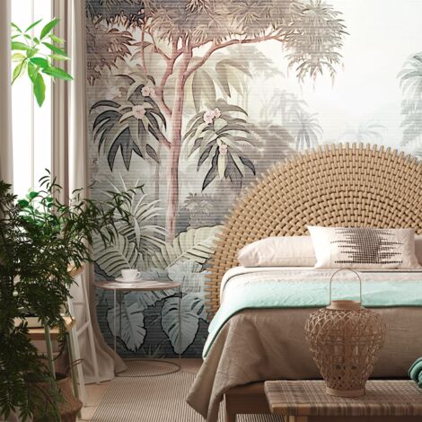 Photo wallpaper Profhome 399011 hot embossed non-woven wallpaper smooth with jungle elements matt brown blue green white 3.71 m x 2.8 m (1/3)