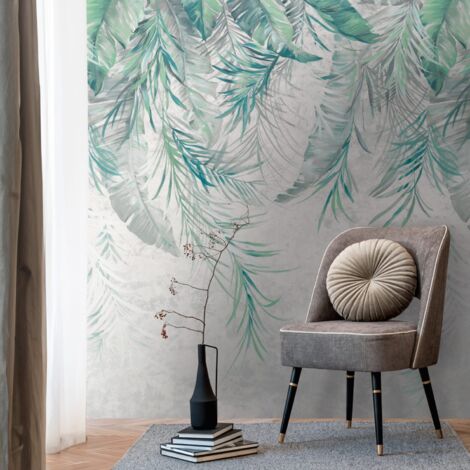 Photo wallpaper Profhome 398191 hot embossed non-woven wallpaper smooth with jungle elements matt grey green blue 1.59 m x 2.8 m (1/3)