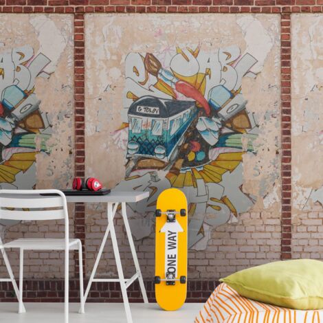 Photo wallpaper Profhome 392401 hot embossed non-woven wallpaper smooth brick look matt brown beige red blue 1.59 m x 2.8 m (1/3)