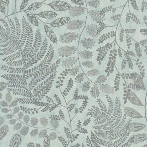 Nature wallpaper wall Profhome 388301 non-woven wallpaper smooth with floral ornaments shimmering turquoise silver mint 5.33 m2 (1/5)