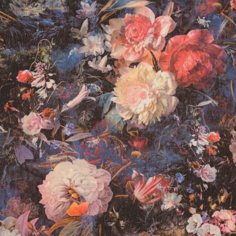 Flowers wallcovering wall Profhome 388211 hot embossed non-woven wallpaper slightly textured with floral ornaments shimmering anthracite pink blue yellow 5.33 m2