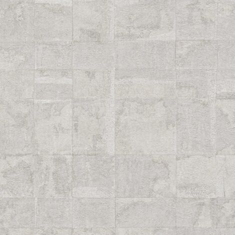 Stone tile wallpaper wall Profhome 396713 hot embossed non-woven wallpaper textured metallic look grey silver 5.33 m2 (1/5)