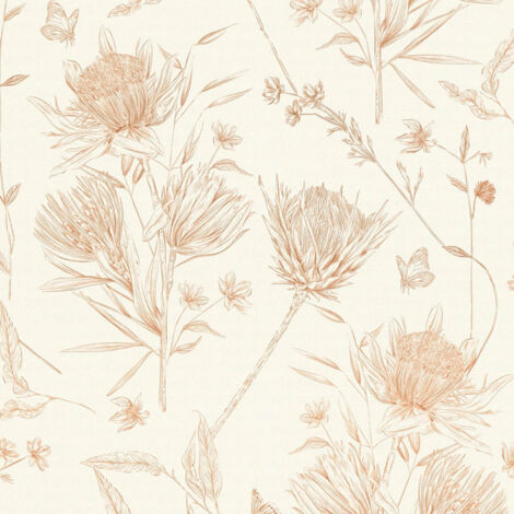 Flowers wallcovering wall Profhome 394271 hot embossed non-woven wallpaper slightly textured with floral ornaments matt white brown beige orange 5.33 m2 (1/5)