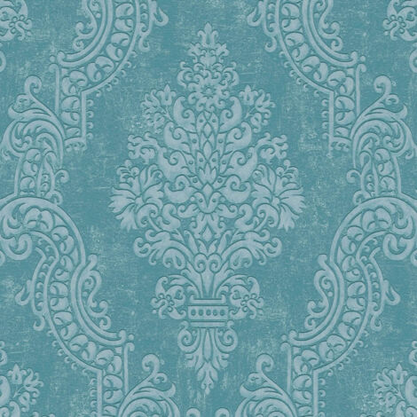 Baroque wallcovering wall Profhome 397654 non-woven wallpaper textured with ornaments shimmering blue turquoise 5.33 m2 (1/5)
