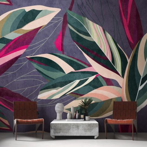 Photo wallpaper Profhome 382721 hot embossed non-woven wallpaper smooth with floral ornaments matt purple green fuchsia beige 3.71 m x 2.8 m (1/4)