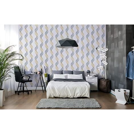 Graphic wallpaper wall EDEM 85035BR36 vinyl wallpaper slightly textured with wavy lines and metallic highlights anthracite black grey violet blue silver 5.33 m2 (57 ft2)