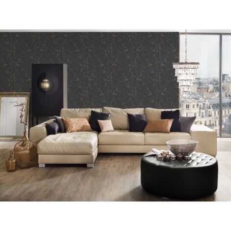 Stone tile wallpaper wall Profhome 230782 non-woven wallpaper slightly textured with tangible texture matt black gold 5.33 m2 (57 ft2)