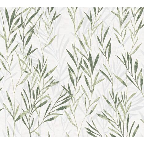 Flowers wallcovering wall Profhome 367123 non-woven wallpaper slightly textured with floral ornaments matt green white 5.33 m2 (57 ft2) (1/5)