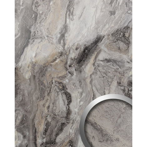 Wall panel marble look WallFace 19340 MARBLE ALPINE smooth Design Panelling natural stone look glossy self-adhesive abriebfest grey brown 2.6 m2 - grey