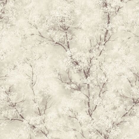 Flowers wallcovering wall Profhome 374202 non-woven wallpaper smooth aquarelle style glittering cream grey white 5.33 m2 (57 ft2)
