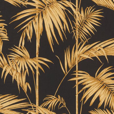 Nature wallpaper wall Profhome 369195 non-woven wallpaper slightly textured with jungle elements matt gold black orange 5.33 m2 (57 ft2)