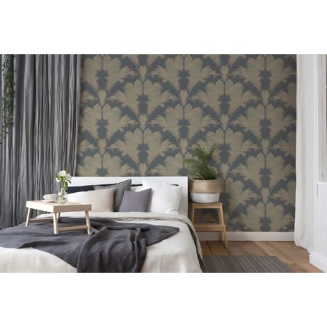 Nature wallpaper wall Profhome 379593 non-woven wallpaper textured with graphical pattern shiny gold grey 5.33 m2 (57 ft2)
