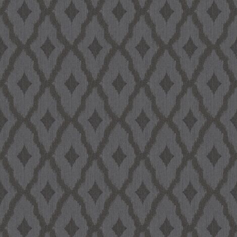 Ethnic style wallpaper wall Profhome 961975 textile wallpaper textured with rhomboid pattern matt grey black 5.33 m2 (57 ft2)