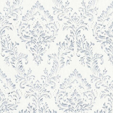 Baroque wallcovering wall Profhome 306591 textile wallpaper textured baroque style shiny silver white 5.33 m2 (57 ft2) (1/5)