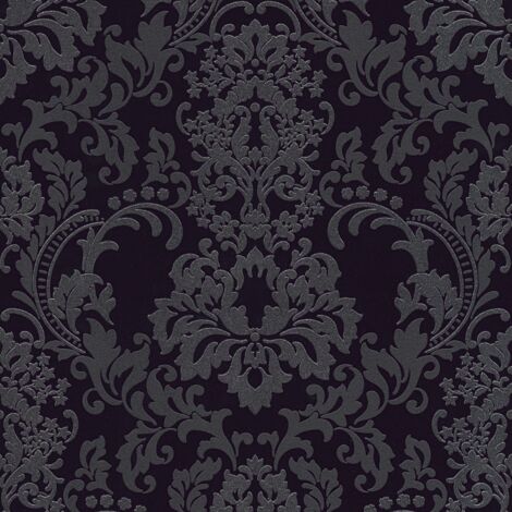 Baroque wallcovering wall Profhome 361663 non-woven wallpaper textured baroque style glittering black 5.33 m2 (57 ft2)