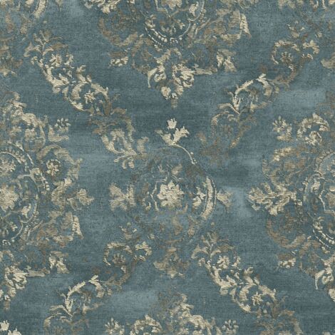 Baroque wallcovering wall Profhome 387073 hot embossed non-woven wallpaper slightly textured baroque style shiny turquoise gold teal 5.33 m2 (57 ft2)