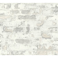 Stone tile wallpaper wall Profhome 369293 non-woven wallpaper smooth used look matt grey white 5.33 m2 (57 ft2)