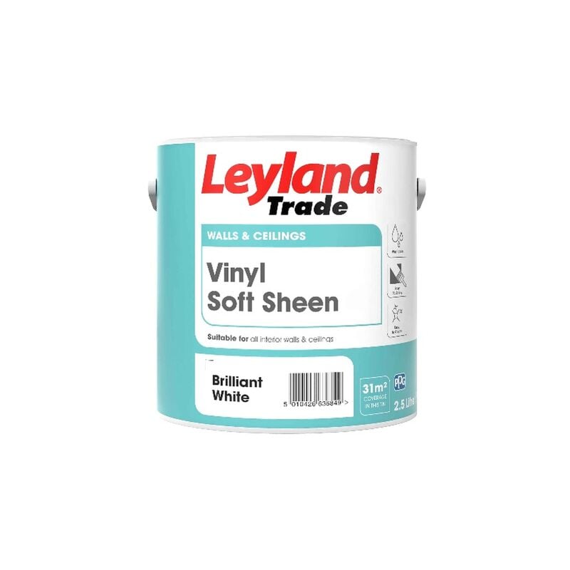 Leyland Trade Vinyl Soft Sheen Emulsion Paint Brilliant White 2.5L
