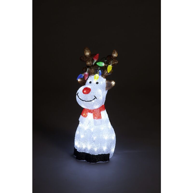 Snowtime Acrylic Sitting Reindeer Multi Coloured leds on Antlers - 50cm Tall