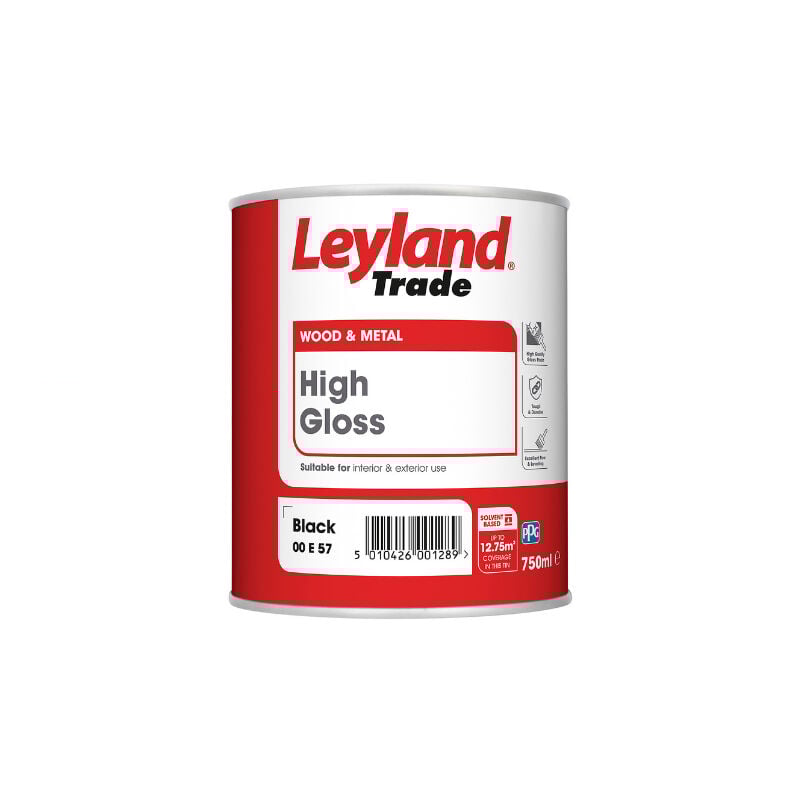 Leyland Trade High Gloss Paint Black 750ml