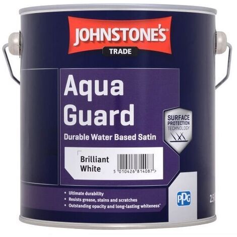 Johnstones Trade Aqua Guard Durable Water Based Satin Brilliant White - 2.5 Litre