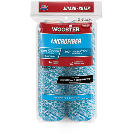 Wooster Jumbo Koter Microfiber 6.5" Mini Roller Sleeves 3/8" Nap Semi Smooth - Twin Pack