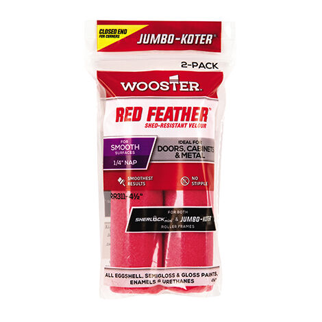 Wooster Jumbo Koter Red Feather 4.5" Mini Roller Sleeves 1/4" Nap Very Smooth - Twin Pack
