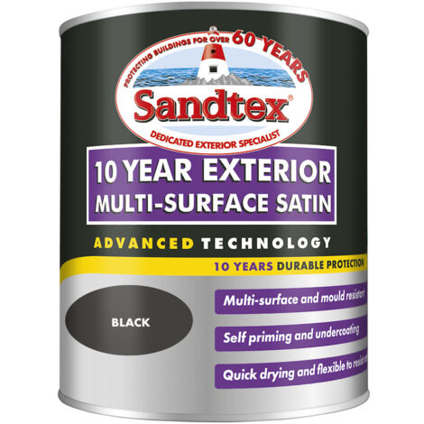 Sandtex 10 Year Exterior Multi Surface Satin - Black - 750ml