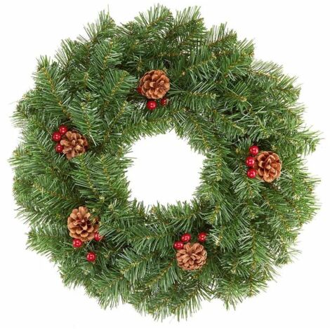 Green Christmas Door Wreath with Berries & Cones Decoration - 50cm (1/2)