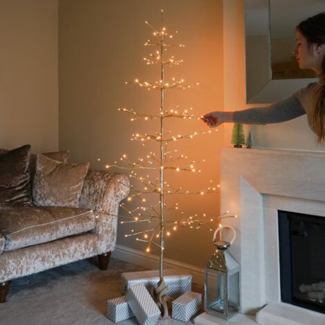 6ft LED Pre Lit Champagne Gold Christmas Twig Tree Indoor Plug In Decoration (1/2)