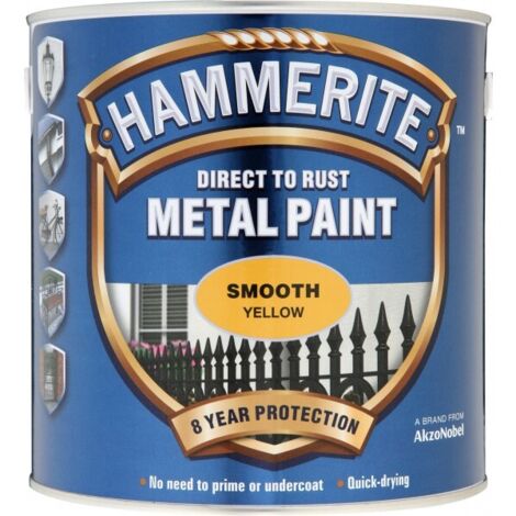 Hammerite 5084877 Direct to Rust Smooth Finish Metal Paint Yellow 2.5 Litre HMMSFY25L