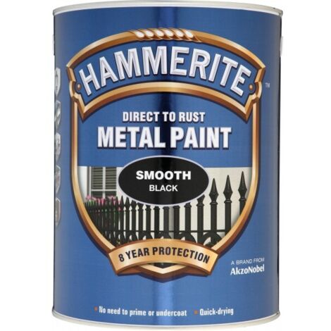 Hammerite 5084867 Direct to Rust Smooth Finish Metal Paint Black 5 Litre HMMSFB5L