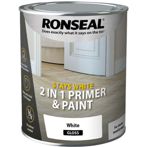 Ronseal Stays White 2 in 1 Primer and Paint - White - Gloss - 750ml